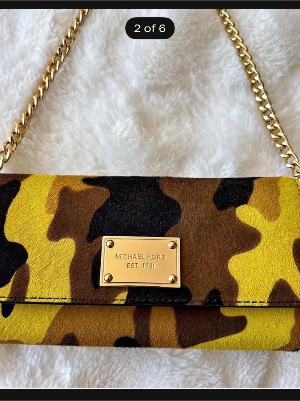 Yellow & Brown Camo Chain Crossbody Bag / Clutch - Picture 2 of 6